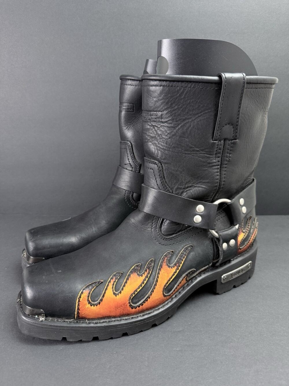 Xelement Men’s Motorcycle Harness Boots Black Leather Flame Biker Size 11M